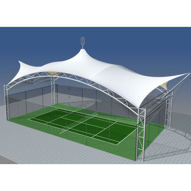 Steel truss and membrane tennis court roof render