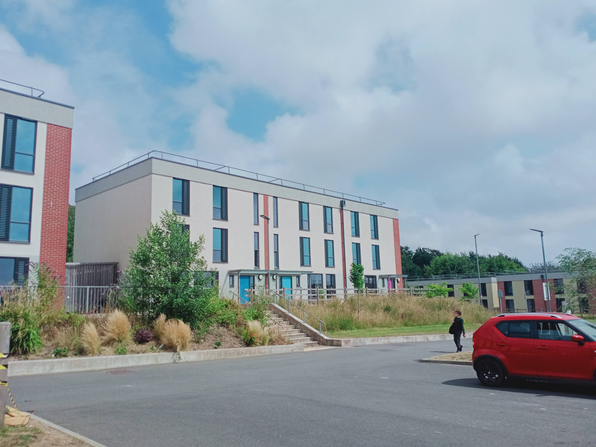 Modern on-campus accommodation blocks at the University of Sussex