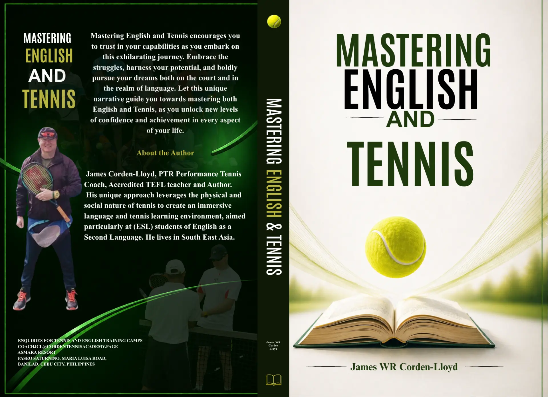 Mastering English and Tennis full cover by James WR Corden-Lloyd — a tennis-themed English learning textbook
