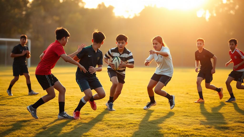 Rugby players in a training drill