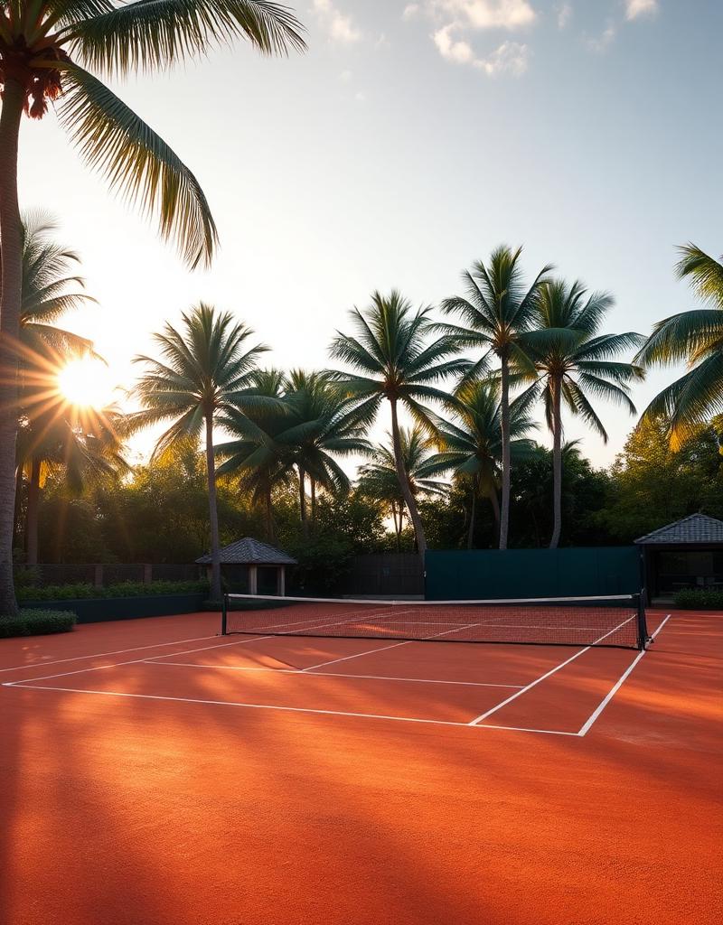 Clay tennis court framed by palms at Asmara Resort, Cebu